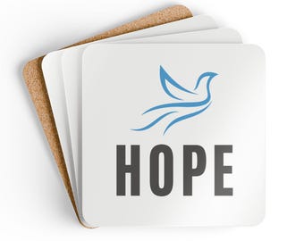 HOPE Blue Dove Beverage Coaster; Religious Gift; Baptism Gift; Spiritual Theme Coaster; Drink Coaster; Religious Table Accessory