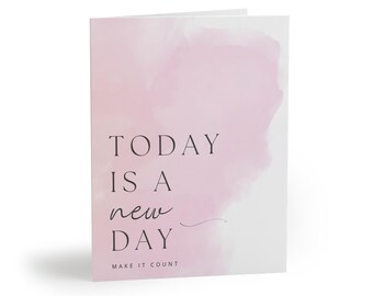 New Day Watercolor Greeting cards; Set of encouraging soft pink greeting cards