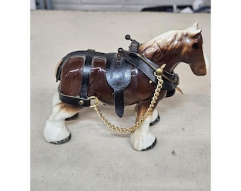 Porcelain Clydesdale Horse Figurine Shire with Harness Staffordshire 5" England