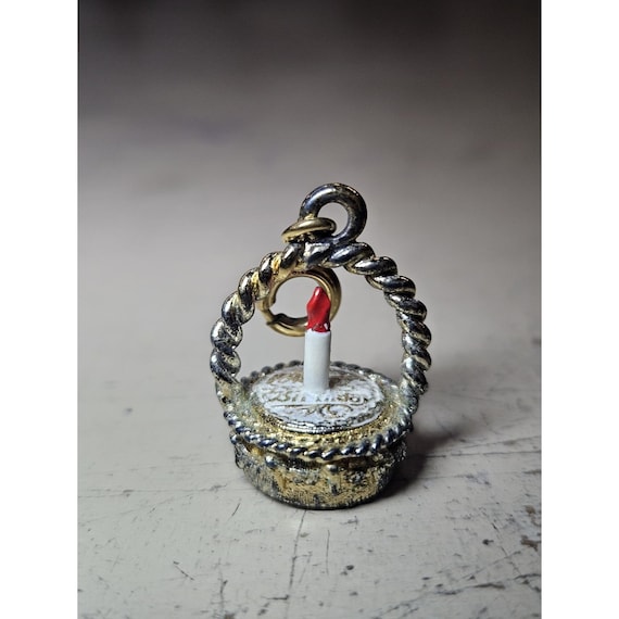 Vintage Monet First 1st Birthday Enamel Candle Cake Clip On Charm