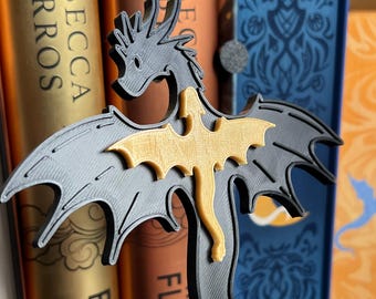 Tairn e Andarna 3D Double Dragon Book Nook / Fourth Wing Book Insert Dragons / Draghi neri e oro stampati in 3D / Onyx Storm, Iron Flame