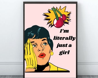 I'm just a girl, trendy wall art, y2k, vintage, girl room decor, modern wall art, girl poster, chic, fashion, digital print