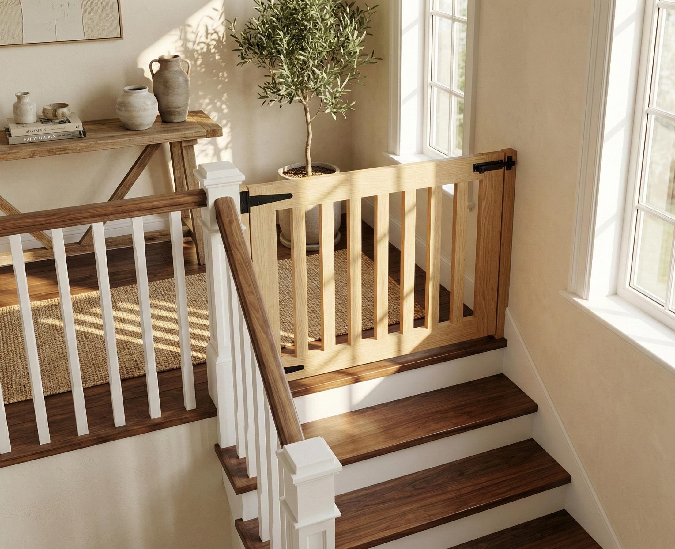 Custom Wood Stair Gate | Modern Baby & Pet Barrier | Architectural