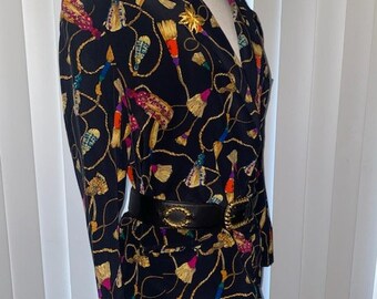 Vintage 1980's ANN TAYLOR  Classic Silk Chic Black Tassels Blazer Jacket Sz 8