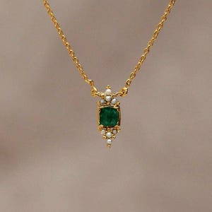 Square Emerald, Sapphire & Ruby Pendant Necklace: 18k Gold Plated Sterling Silver Birthstone Charm
