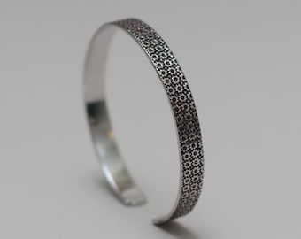 Pop Circular Pattern Cuff Bracelet, Rhodium-Plated 925 Sterling Silver With Brown Polish, Unisex Adjustable Design, Hand Crafted Jewelry