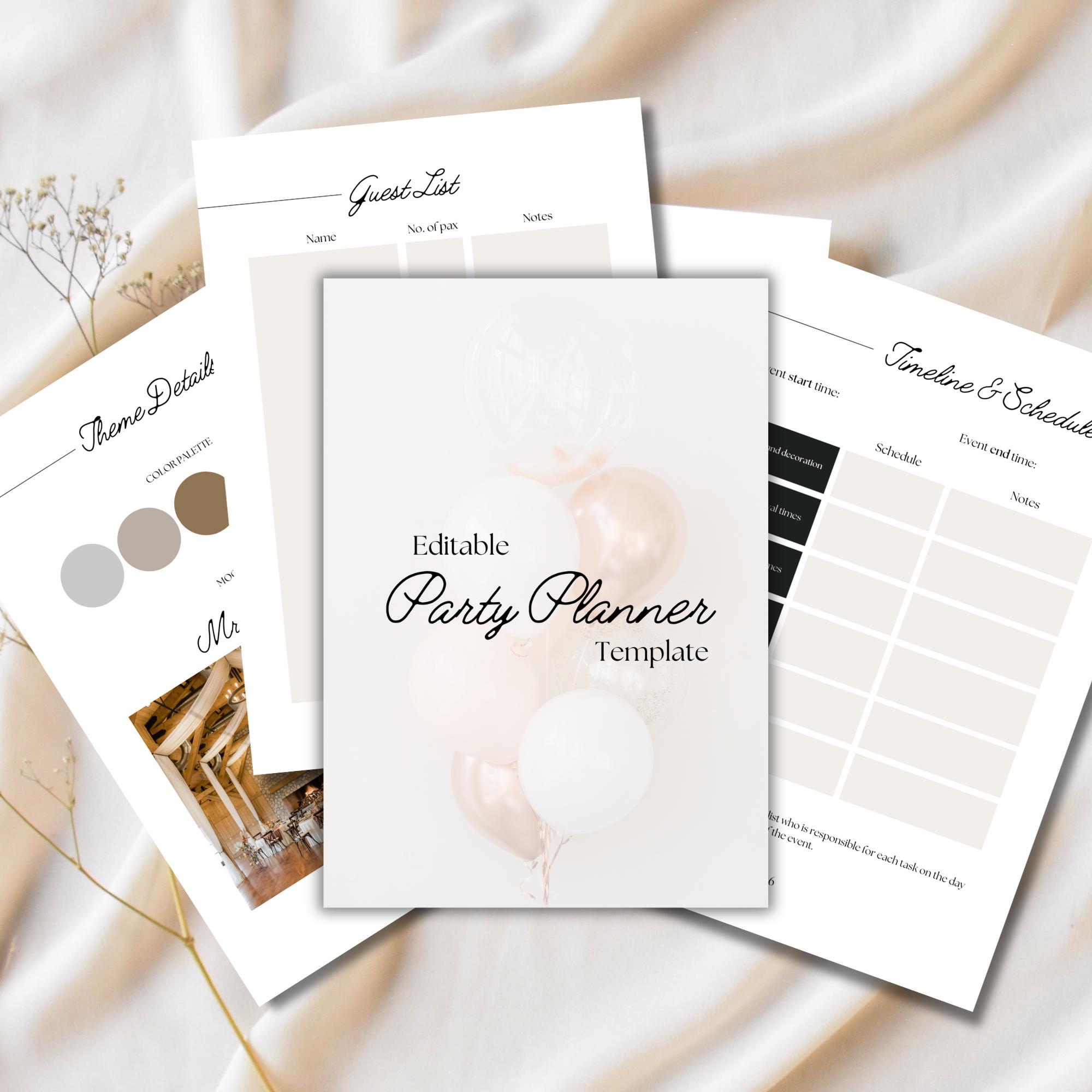 Editable party planner template printable event planner template