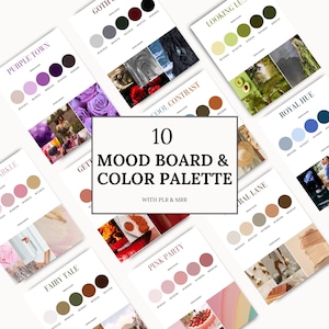 Plantillas de paletas de colores y paneles de estado de ánimo PLR y MRR, paneles de estado de ánimo personalizables, imprimibles y editables, inspiraciones de paletas de colores de marca, Canva