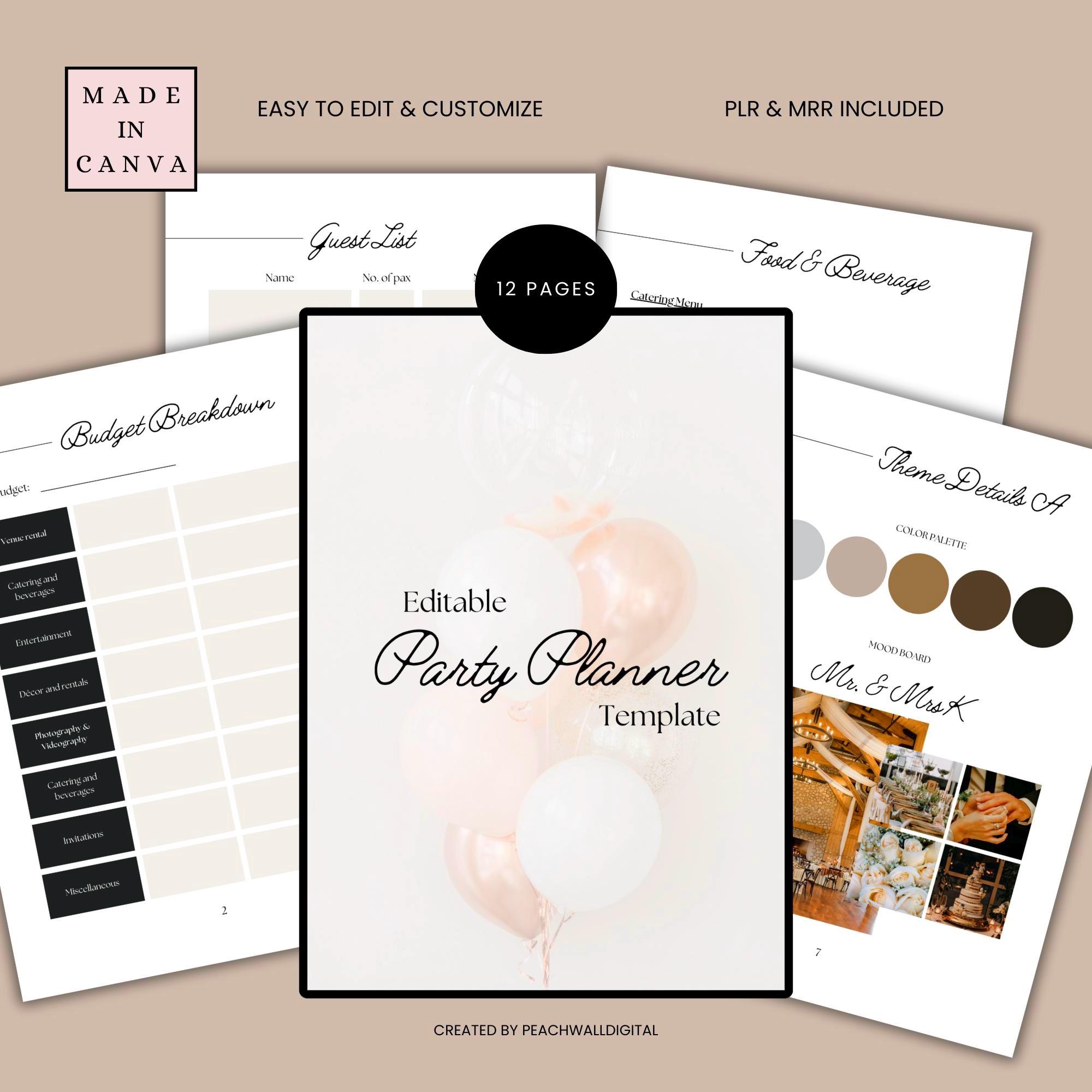 Editable Party Planner Template
