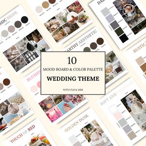 10 plantillas de paletas de colores y paneles de estado de ánimo para bodas, plantillas listas para usar, plantillas en blanco de arrastrar y soltar, paneles de visión para bodas, PLR, MRR