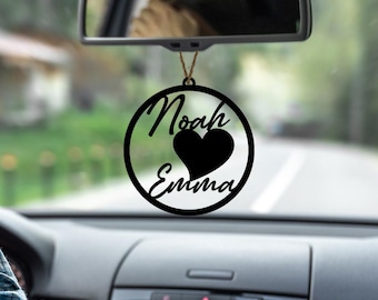 Personalized Couple Name Car Charm, Custom Names Heart Mirror Decor