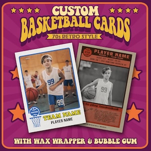 de basket-ball rétro personnalisées - Style années 70 avec papier d'emballage en cire et chewing-gum | Cadeau sport, souvenir