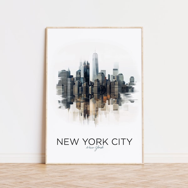 New York City Wall Art, Watercolor New York USA Travel Poster Gift, Digital Art