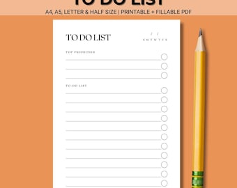 Utskrivbar att-göra-lista | Daglig att-göra-listaplanerare | Prioriterade uppgiftslista | Digital och utskrivbar PDF | A4 A5 bokstavshalva