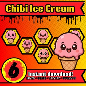 Emote gelato Chibi per Twitch Kick Discord YouTube / Pacchetto di emote per streaming di dessert carini / Download di cibo kawaii in formato PNG