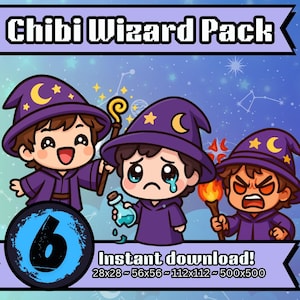 Chibi Wizard Emotes for Twitch, Kick, YouTube & Discord | Cute Magic PNG Emote Pack | Stream Chat Graphics | Instant Download