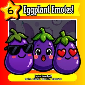 Funny Eggplant Emotes: Chibi PNG Stream Graphics (Instant Download