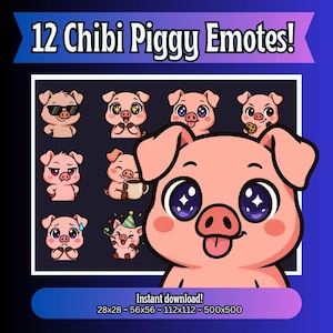 Chibi Schweinchen Emotes für Twitch, Kick, YouTube & Discord | Niedliches Schwein PNG Emote Paket | Chat-Grafiken | Sofort Download