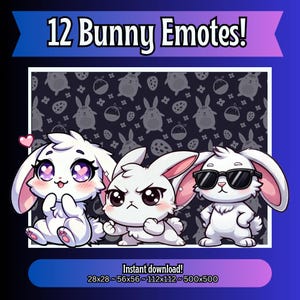 Cute Bunny Emotes for Twitch | Adorable Rabbit Discord Emojis | Chibi Bunny Emote Pack | Pastel Twitch Emotes | Bunny PNG Stream Pack