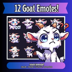 Emote di capra per Twitch, Kick, YouTube e Discord / Pacchetto di emote PNG Chibi carini / Grafica di animali in streaming / Download immediato