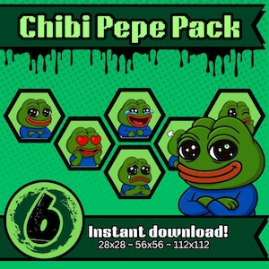 Chibi Pepe Emote Pack - 6 Cute Twitch Discord Emotes - Crying, Laughing, Angry, Heart Eyes & More!