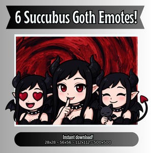 Succubus Goth Emotes | Chibi Demon Girl Twitch Emotes | Cute Gothic Stream Emotes | Dark Devil Emoji Pack for Twitch Discord YouTube Kick