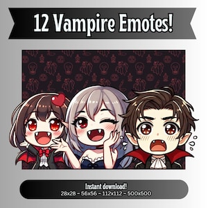 Vampire Emotes for Twitch, Kick, YouTube & Discord | Chibi Gothic PNG Emote Pack | Cute Stream Chat Graphics | Instant Download