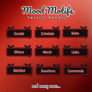 Bat Twitch Panels | Gothic Twitch Panel Set | Red and Black Stream Panels | Cute Bat Overlay for Twitch Kick | Halloween Stream Asset