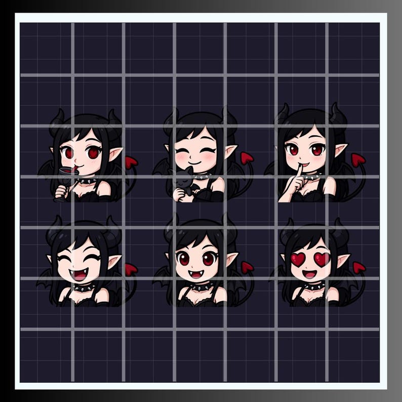 Succubus Goth Chibi Emotes | Dark Demon Girl Twitch Pack (digital ...