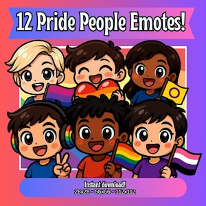 12 Pride People Emotes Pack | Inclusive LGBTQ+ Twitch Emotes | Cute Chibi Pride Characters | Streaming & Discord | PNG Digital Download