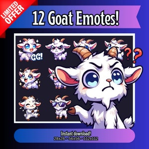 12 Goat Twitch Emotes Pack - Instant Download, All Sizes, Ready to Use!