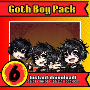 Goth Boy Emotes for Twitch, Kick, YouTube & Discord | PNG Download | Stream Chat Graphics | Chibi Emo Pack for Streamers