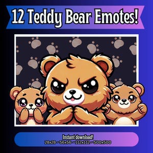 12 Teddy Bear Emotes | Cute Twitch Emotes for Streamers | Chibi Bear Emoji Pack | Soft Kawaii Discord Emotes | Cozy YouTube Chat Stickers