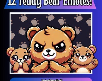 12 Teddybär Twitch Emotes | Chibi Kawaii Emoji Pack (Digitaler Download)