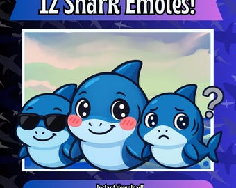 Kawaii Shark Emotes Pack | Chibi Twitch, YouTube, Discord, Kick (Digital Download)