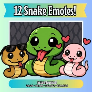 Emote di serpente per Twitch, Kick, YouTube e Discord / Pacchetto di emote PNG Chibi carini / Grafica di rettili in streaming / Download immediato