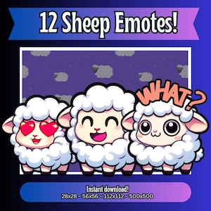 Sheep Twitch Emotes | Cute Sheep Discord Stickers | Chibi Animal Emotes for Streamers | Kawaii Twitch Emote Pack | Kick YouTube Emotes