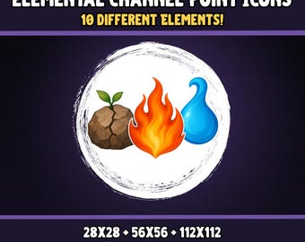 Elemental Twitch Channel Point Icons: Fire, Water, Earth, Wind (Digital Download