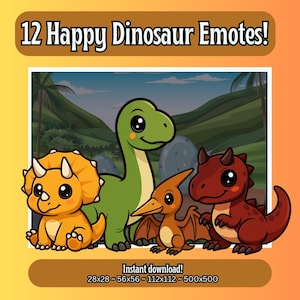 Dinosaur Twitch Emotes | Chibi Dino Emotes for Discord | Cute Prehistoric Stream Emotes | T-Rex Brontosaurus Pterodactyl