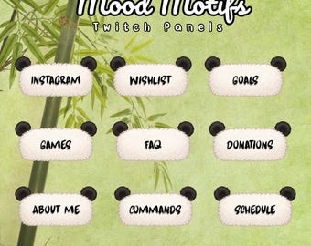 Painéis de panda peludo para Twitch | 27 sobreposições para transmissões (PNG)