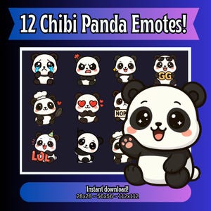 Paquete de 12 lindos emoticones de Panda para Twitch: emoticones de transmisión lindos y divertidos para Twitch y Discord, descarga instantánea, todos los tamaños, ¡listos para usar!