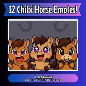Chibi Horse Emotes for Twitch, Kick, YouTube & Discord | Cute Horse PNG Emote Pack | Stream Chat Graphics | Instant Download
