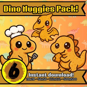 Schattige dino-nugget-emotes voor Twitch, Kick, YouTube en Discord | PNG-download | Chatafbeeldingen streamen | Kawaii dinosaurusnuggies-set