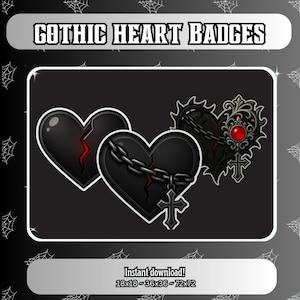 Gothic Heart Twitch Sub Badges: Dark Streamer Subscription Icons