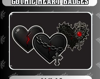 Gothic Heart Twitch Sub Badges: Dark Streamer Subscription Icons