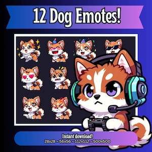 Dog Emotes for Twitch, Kick, YouTube & Discord | Cute Chibi PNG Emote Pack | Gamer Dog Stream Graphics | Instant Download