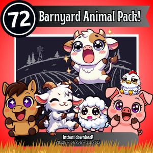 Barnyard Buddies Emote Pack – 72 Cute Chibi Twitch Emotes – Farm Animal Emotes for VTuber, Discord, Streamers