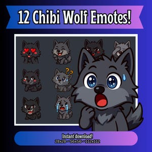 12 Cute Wolf Twitch Emotes Pack -  Cute & Funny Stream Emotes for Twitch and Discord, Instant Download, All Sizes, Ready to Use!