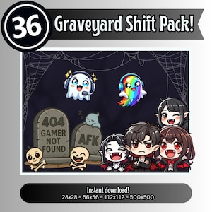 Spooky Chibi Twitch Emotes: Graveyard Shift - 36 Ghost, Vampire, Skull (Digital Download)