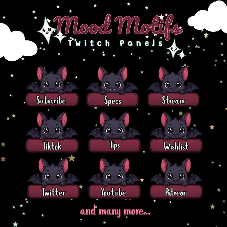 Bat Twitch Panels: Chibi Gothic Stream Overlay Graphics - Etsy